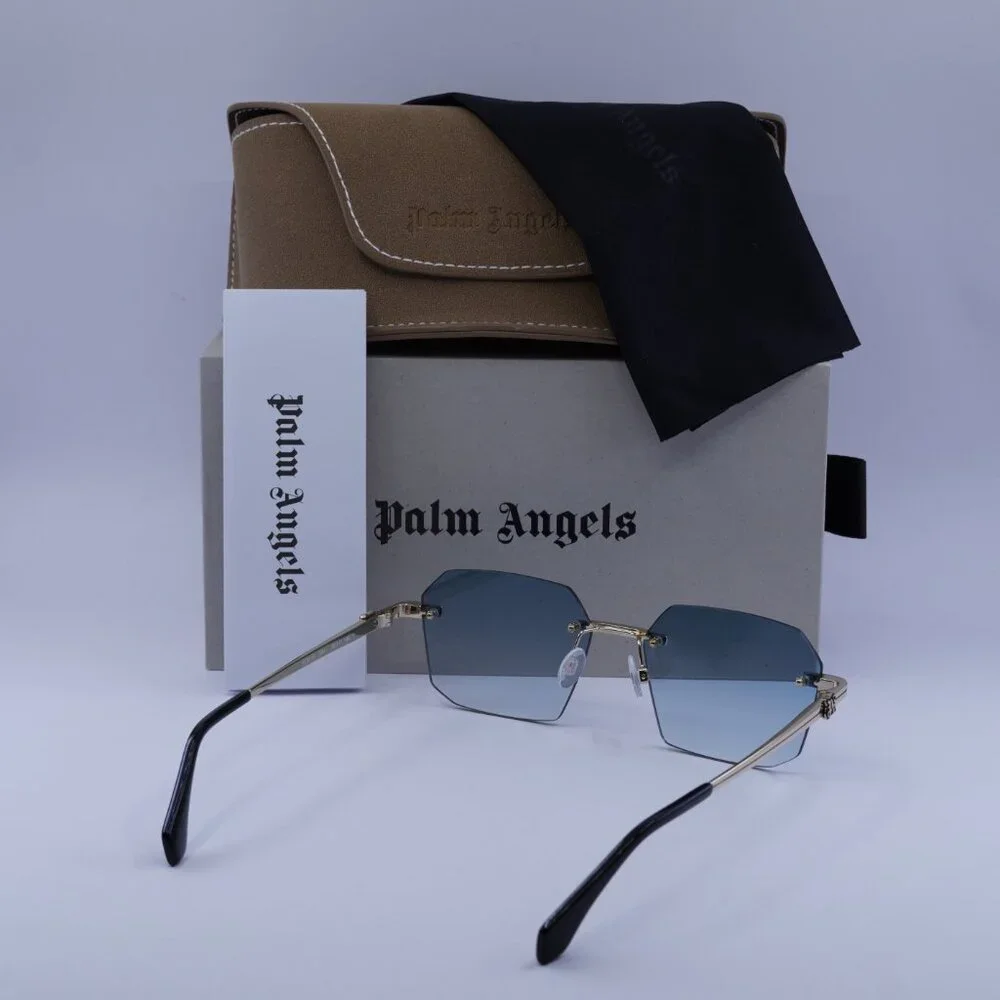 Palm Angels PERI10G QUARTZ 7644 Sunglasses Gold Geometric Frame, Blue Lenses